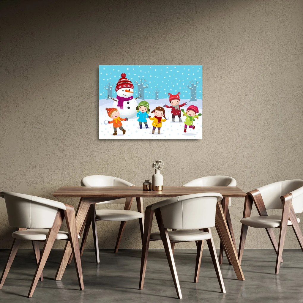 Kép - Téli gyerekes mulatságok (üvegen) (70x50 cm)