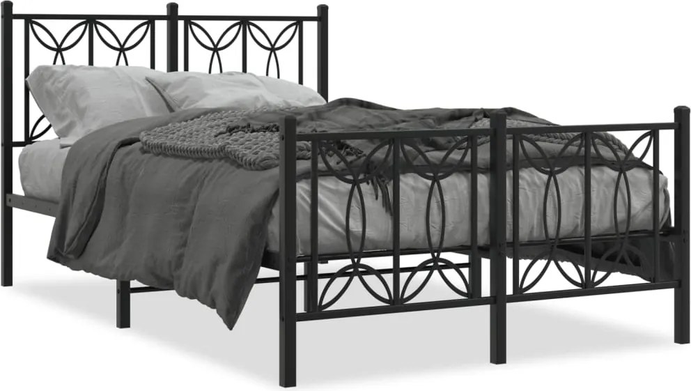 vidaXL fekete fém ágykeret fej- és lábtámlával 120 x 190 cm