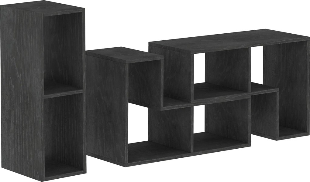 HOMCOM Mobil TV Állvány 75" Moduláris 2 L-alakú Polccal és Téglalap Polccal, Modern Forgácslap TV Állvány a Nappaliba, 134-180x30.5x44 cm, Fekete | Ao