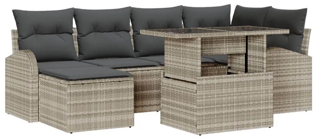 7 részes Kert Sofa Szett Párnákkal Világosszürke Poli Rattan