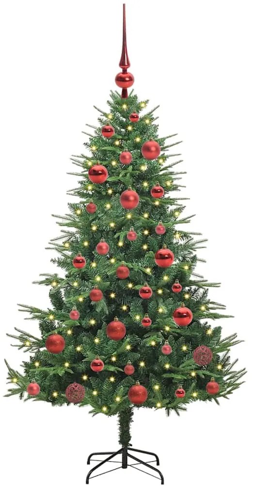 Mesterséges, elővilágított karácsonyfa labdákkal Zöld 150 cm