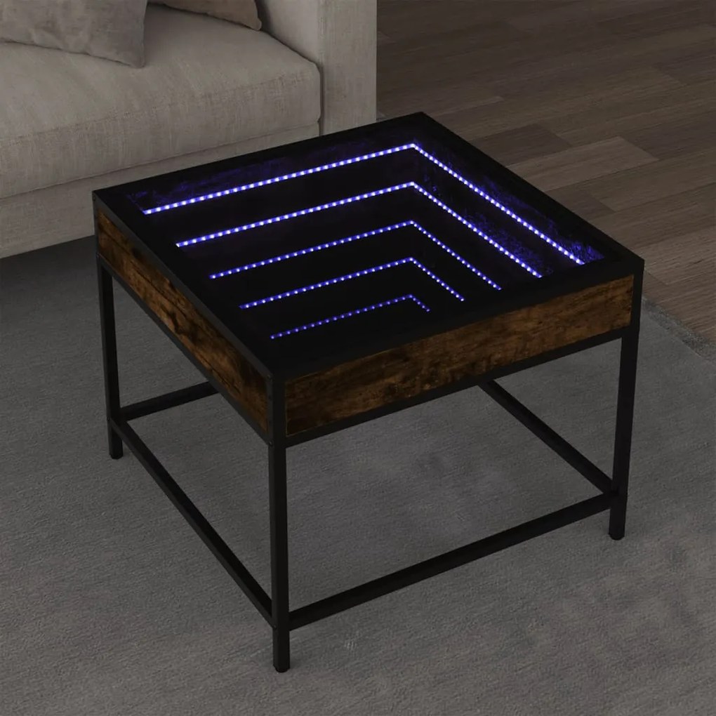 Füstös tölgy végtelen hatású LED-es dohányzóasztal 50x50x41 cm