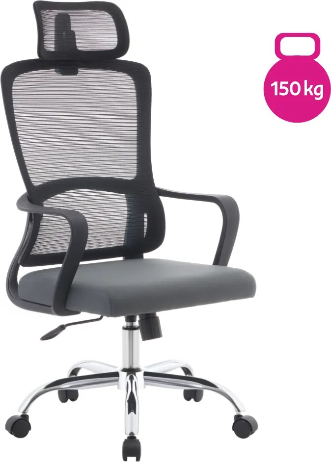 Irodai szék, fekete/szürke/króm, teherbírás 150 kg, RANDY