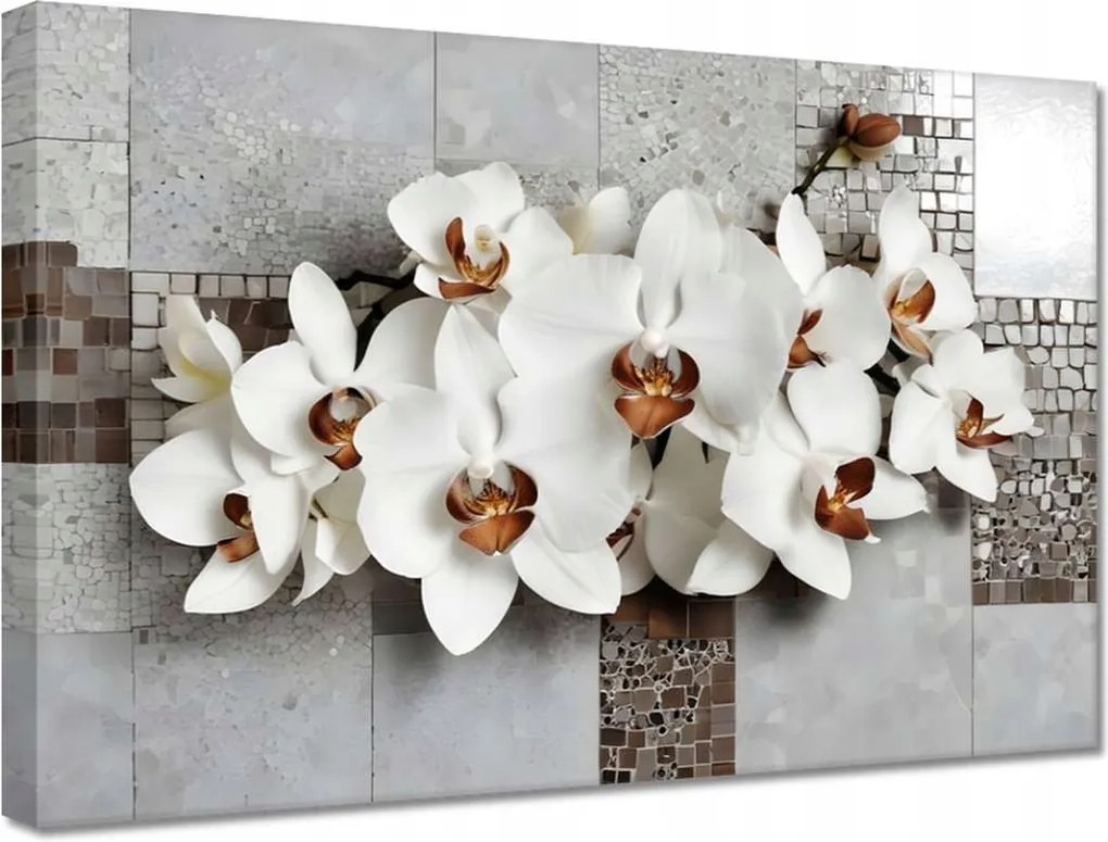 Vászonkép 30x20 Fehér orchideák és mozaik