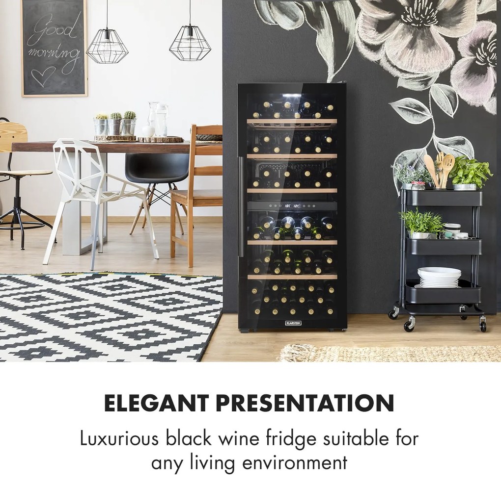 Klarstein Barossa 102D, borhűtő, 2 zóna, 102 palack, LED érintőképernyő, fekete