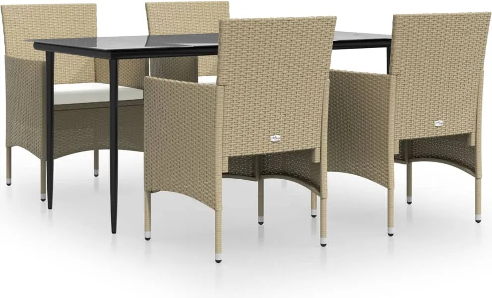 vidaXL 5 részes bézs és fekete kerti étkezőgarnitúra párnákkal