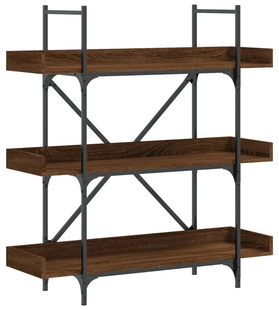3-szintes barna tölgy szerelt fa könyvespolc 100x33x108,5 cm