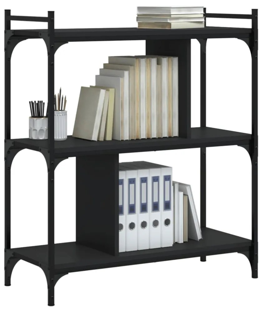 3 szintes fekete szerelt fa könyvespolc 76 x 32 x 88 cm