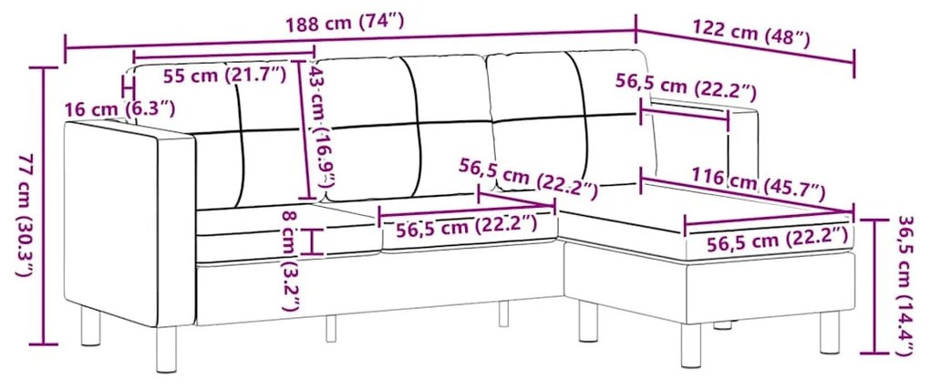 fekete 3 személyes műbőr sarokkanapé