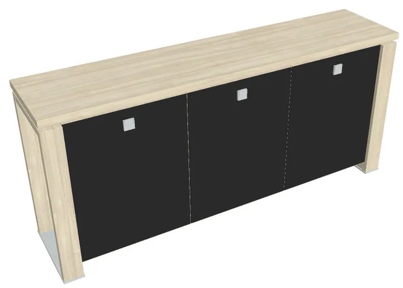 Verno+ alacsony szekrény 200 x 46 x 90 cm, üvegajtó, akác / fekete