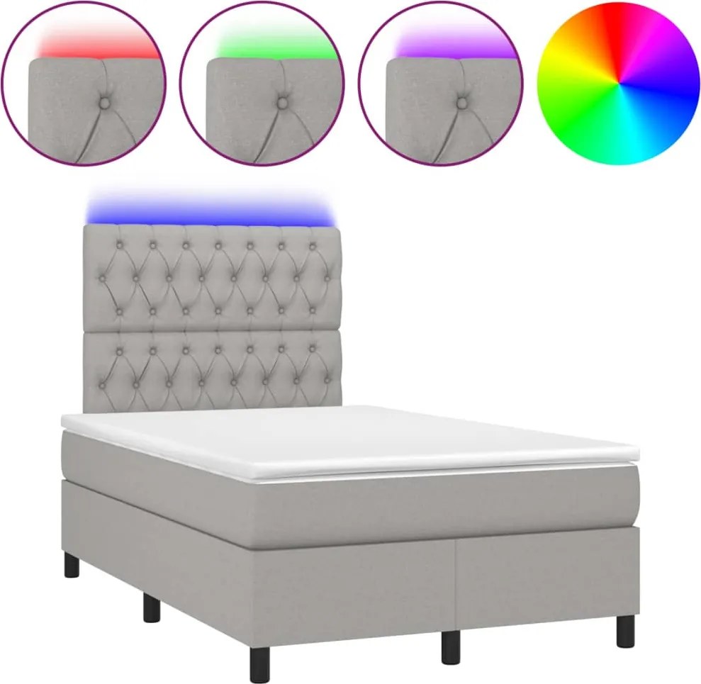 vidaXL világosszürke szövet rugós és LED-es ágy matraccal 120 x 200 cm