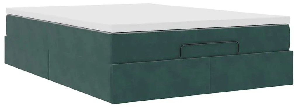 Ottomán ágykeret matraccal sötétzöld 140x190cm bársony