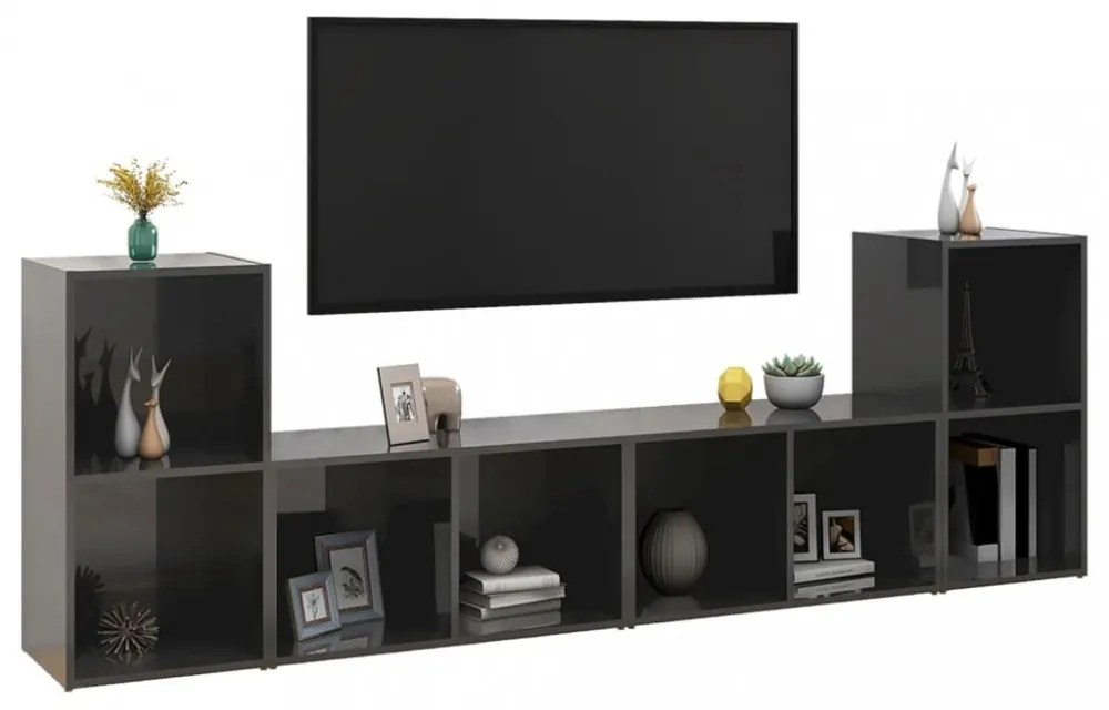 4 db magasfényű szürke szerelt fa TV-szekrény 72 x 35 x 36,5 cm