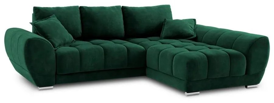 Nuage palackzöld kinyitható sarokkanapé bársony kárpittal, jobb oldali - Windsor &amp; Co Sofas