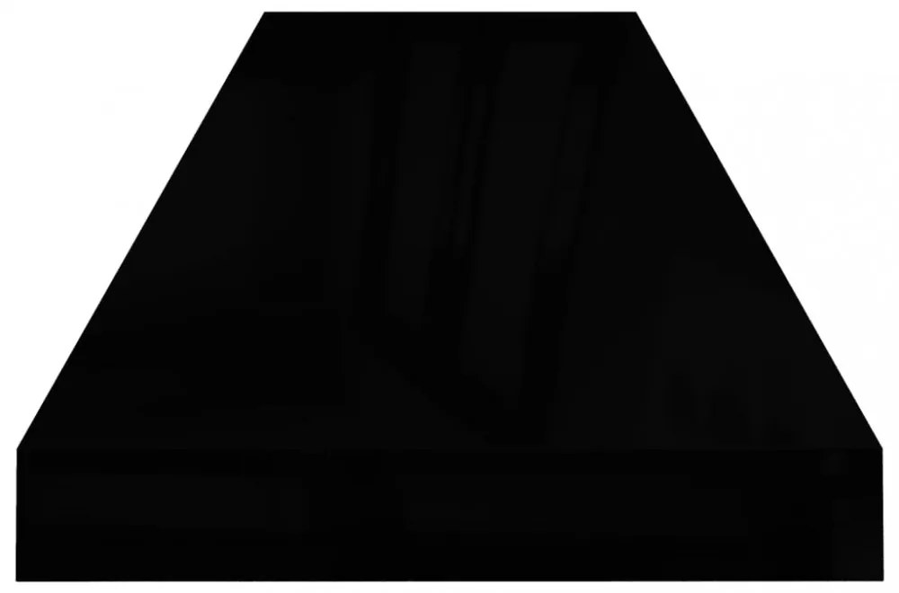 2 db magasfényű fekete MDF lebegő fali polc 90 x 23,5 x 3,8 cm