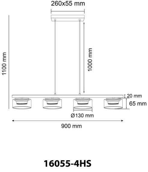Globo 16055-4HS - LED Csillár zsinóron HIGGINS 4xGX53/6W/230V füstös/fekete