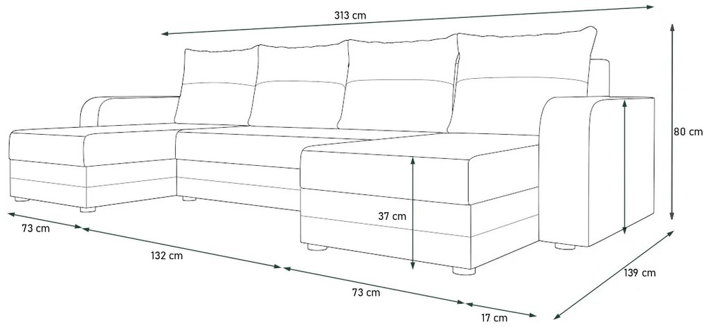 WELTA ágyázható U alakú ülőgarnitúra 306x85x139, mikrofázis 27/31