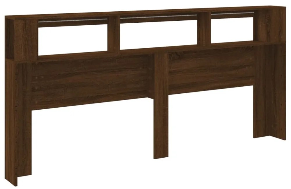barna tölgyszínű szerelt fa LED-es fejtámla 220x18,5x103,5 cm