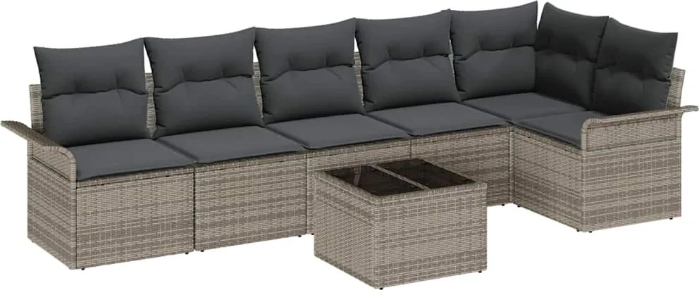 vidaXL Kerti Kanapé Szett párnával tárolóval 7 pcs Szürke Poli rattan