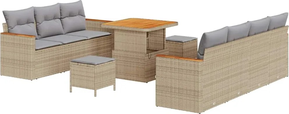 vidaXL Kerti Kanapé Szett 10 pcs Bézs polirattan