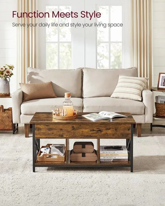 Emelhető tetejű dohányzóasztal 50 × 100 × (49–62 cm), barna és fekete színben