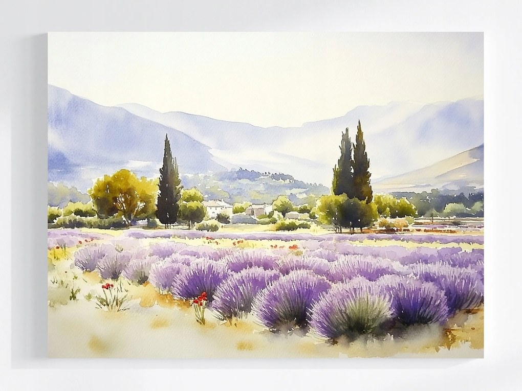 Canvas Vászonkép Tájkép Franciaország Provence Hegyek Mező Virágok 80x60