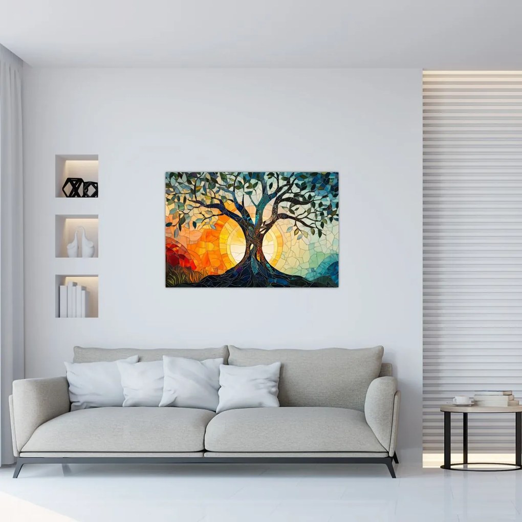 Kép – Mozaik – nap és fa I. (90x60 cm)