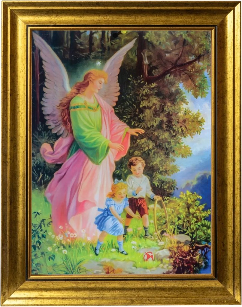 Őrangyal Gyerekekkel Vallásos Kép Arany Díszített Keretben 30X40