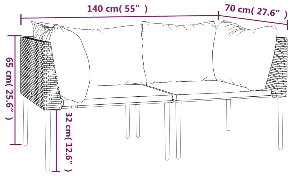vidaXL 2 db szürke polyrattan kerti sarokkanapé párnával