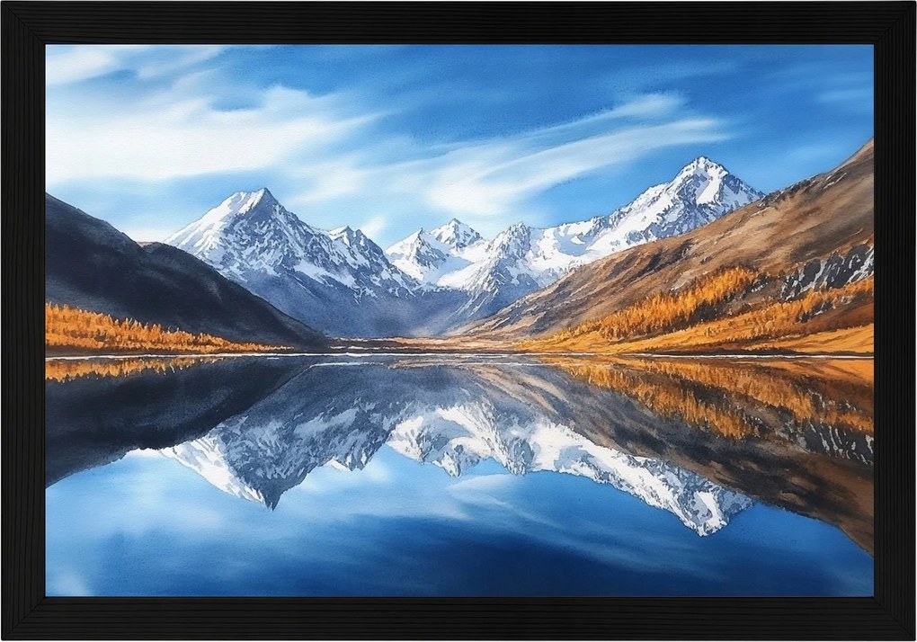 Poszter Keret Fa Tájkép Kilátás Hegyek Csúcsok Alpok Tó 60x40