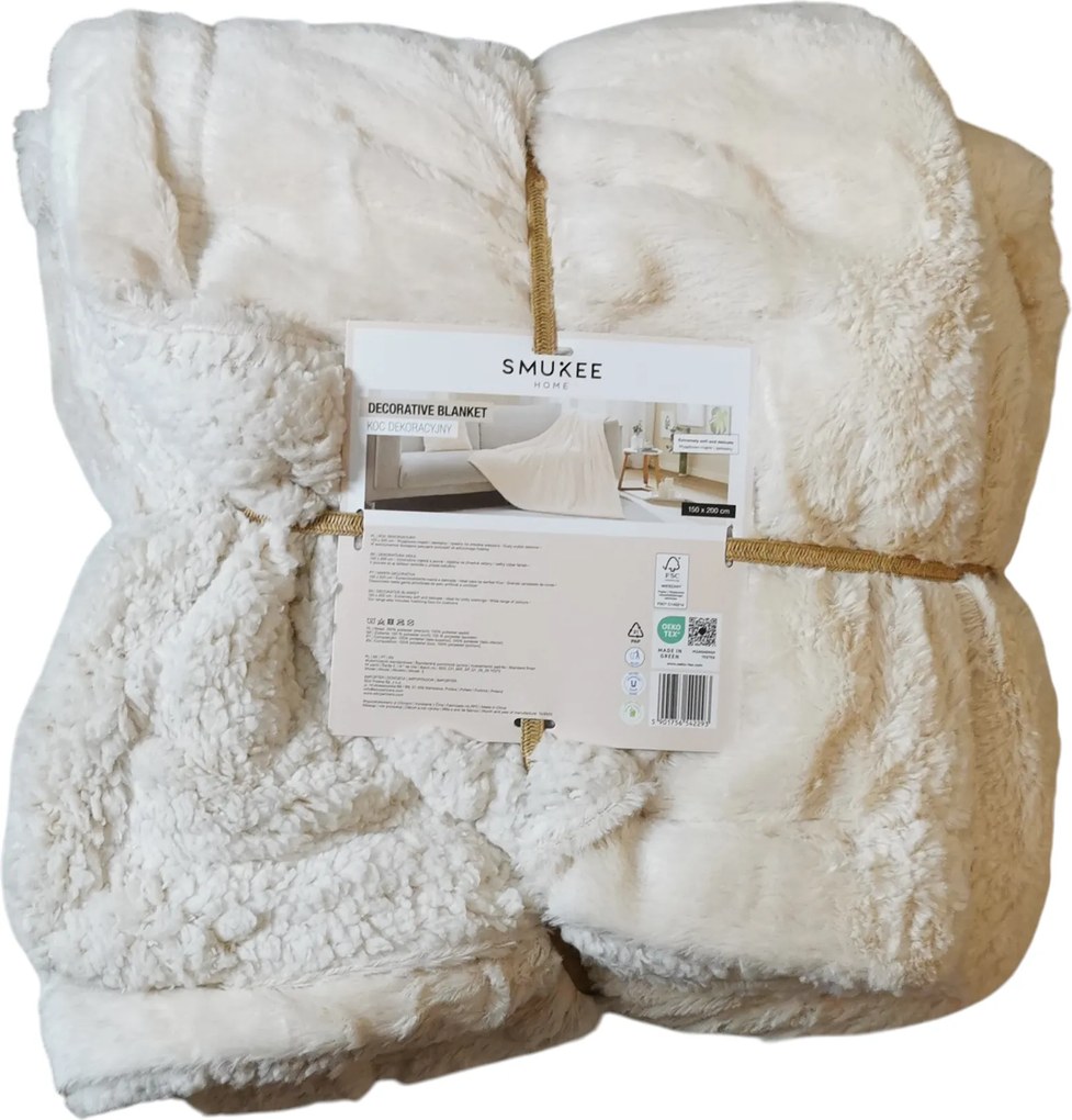 Takaró Smukee Dekoratív 200 cm x 150 cm Krémszínű szőrme