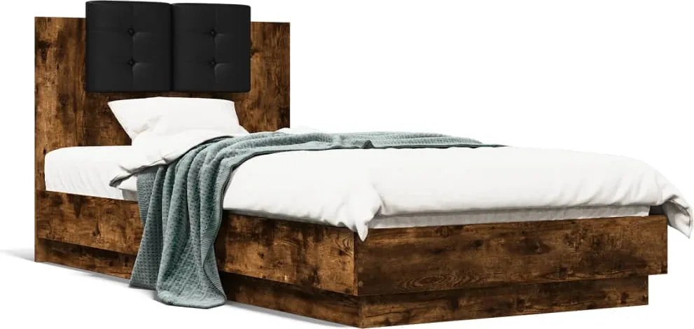 vidaXL füstös tölgy színű szövet ágykeret fejtámlával 75x190 cm