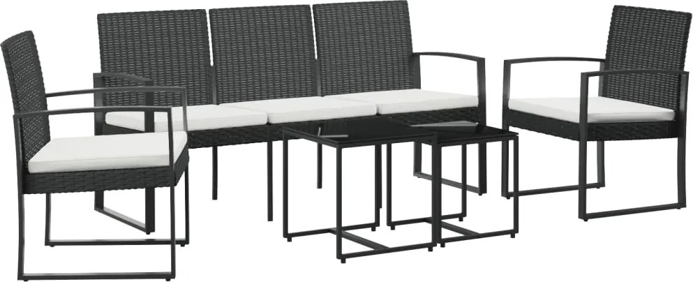 vidaXL 5 részes fekete polyrattan kerti étkezőgarnitúra párnákkal
