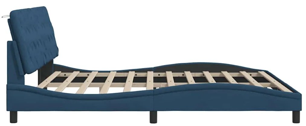 kék szövet ágykeret LED-es matrac nélkül 200 x 200 cm