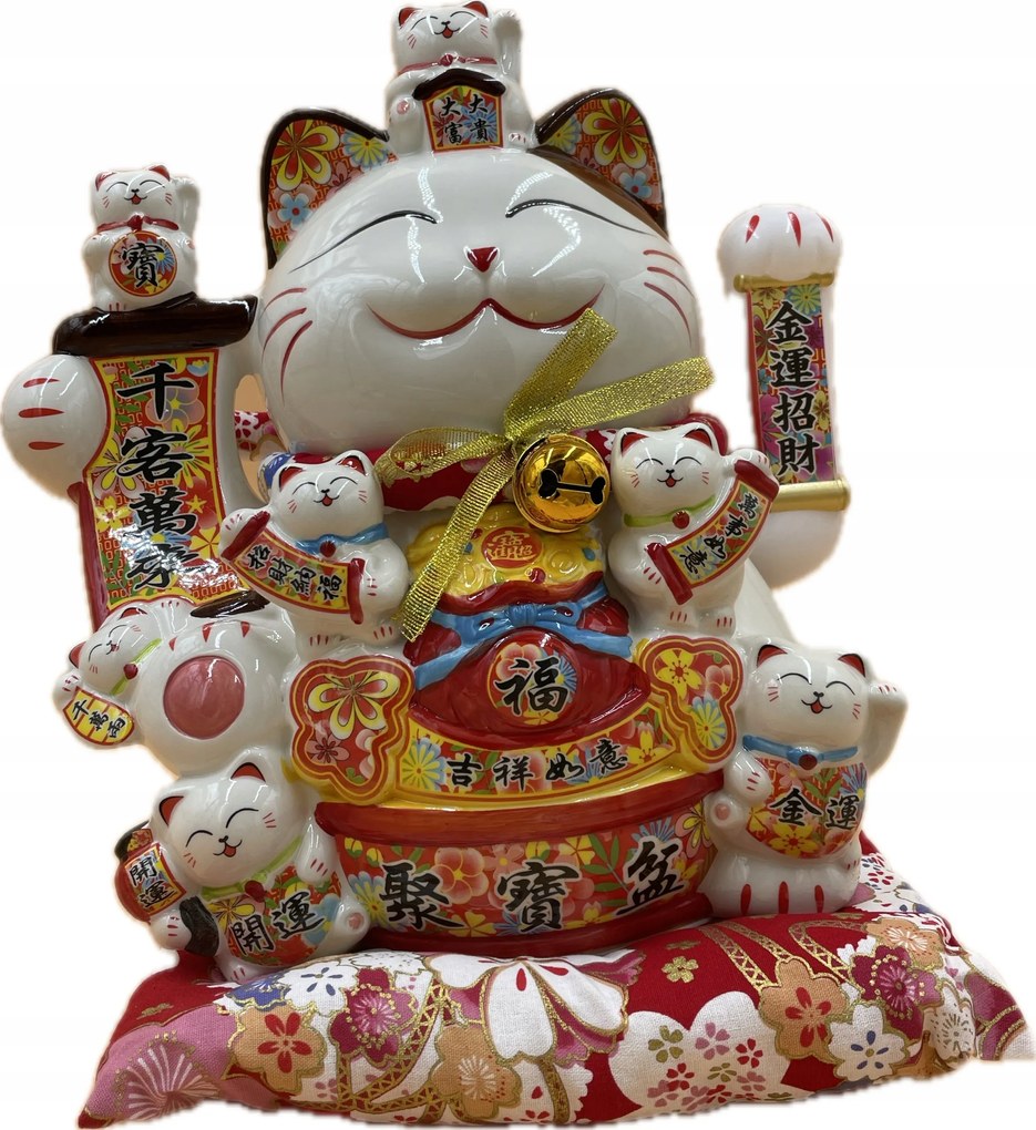Japán Macska Maneki-Neko Boldogság Porcelán 31cm