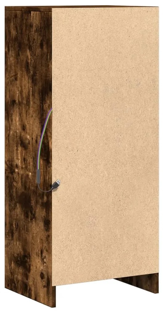 füstös tölgy szerelt fa tálalószekrény LED-del 42,5x34x100 cm