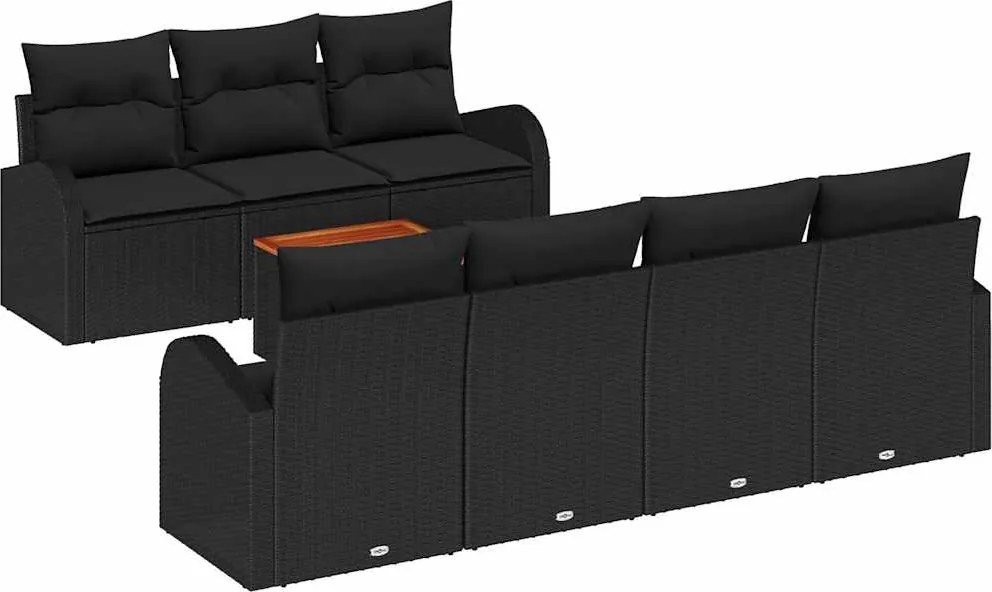 vidaXL Kerti Kanapé Szett tárolóval 8 pcs Fekete polirattan