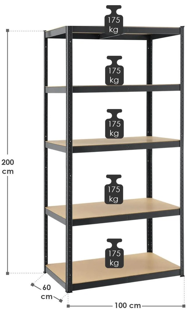 Juskys Polc 200x100x60 cm - szürke