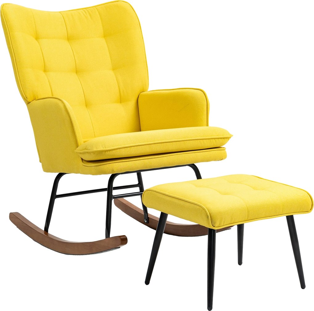 HOMCOM sárga hintafotel lábtartóval, lenvászon hatású kárpit — max. 130 kg | Aosom