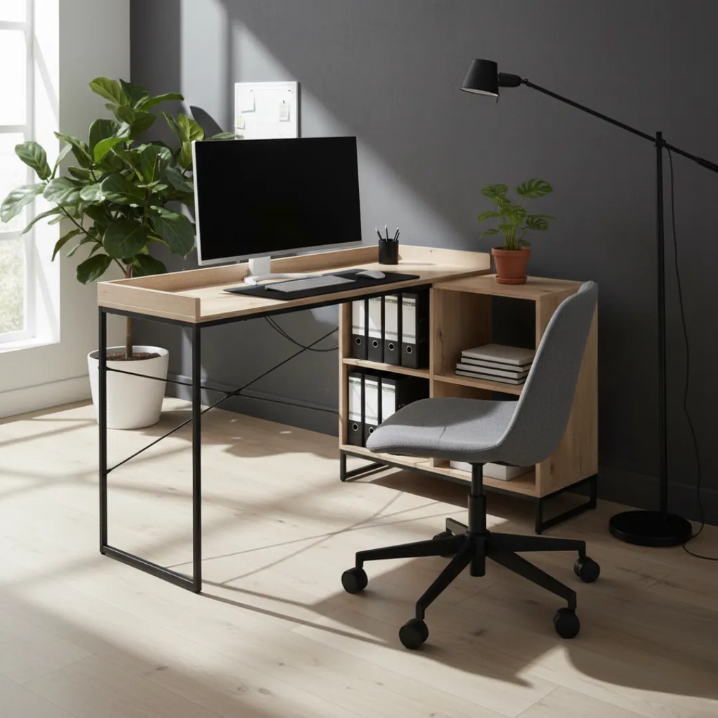 Sarok számítógépasztal, tölgy/fekete, ULOSTOL