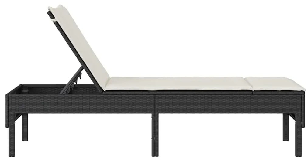 fekete polyrattan napozóágy párnával 55x200x44 cm