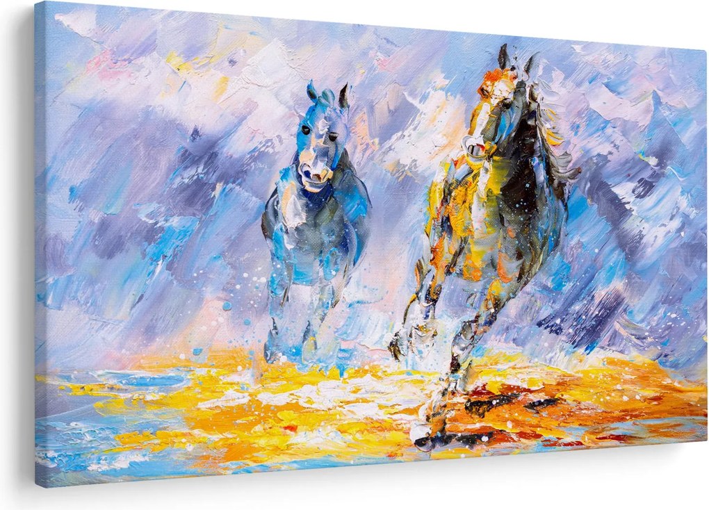 Futó lovak képe, olajfestmény (90x60 cm)