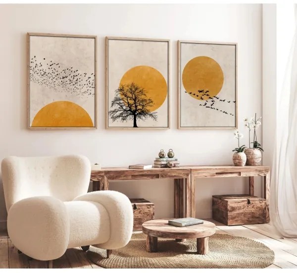 3 darabos szett keretes kép 50x70 cm, bézs/narancssárga