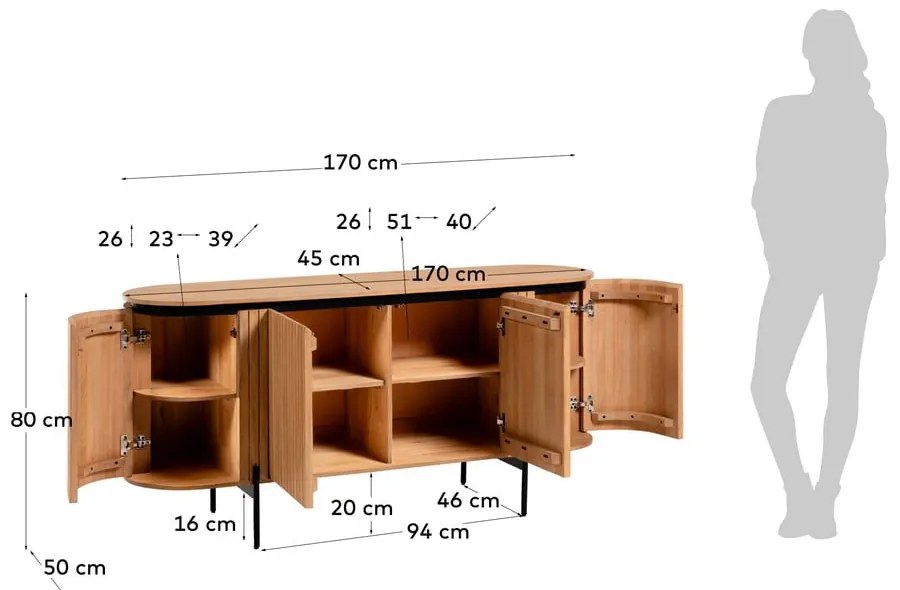 Natúr színű mangófa alacsony komód 170x80 cm Licia – Kave Home