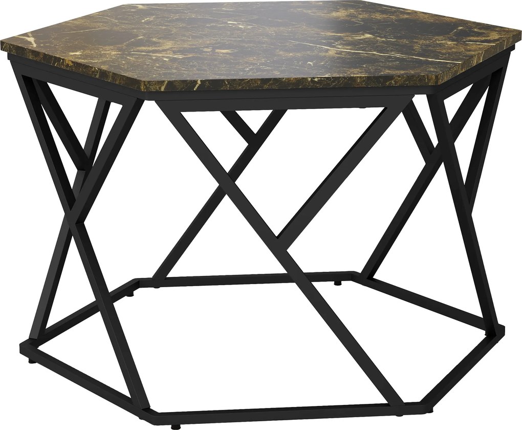 HOMCOM Modern Kávasztal Hatásos Márvány Tálcával és MDF és Acél Szerkezettel, 81x70x51.2cm, Fekete | Aosom