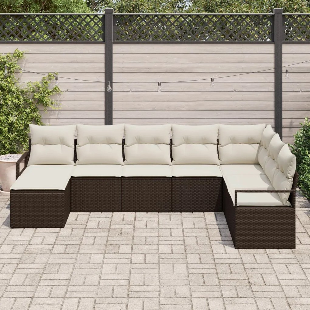 8 darabos kerti kanapé szett párnákkal Barna polyrattan, 2 személyes kerti kanapé párnákkal Barna polyrattan