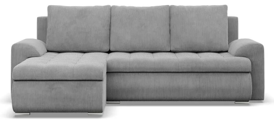 Tokio sarokkanapé, 2 ágyneműtartóval, kordbársony, baloldali, szürke