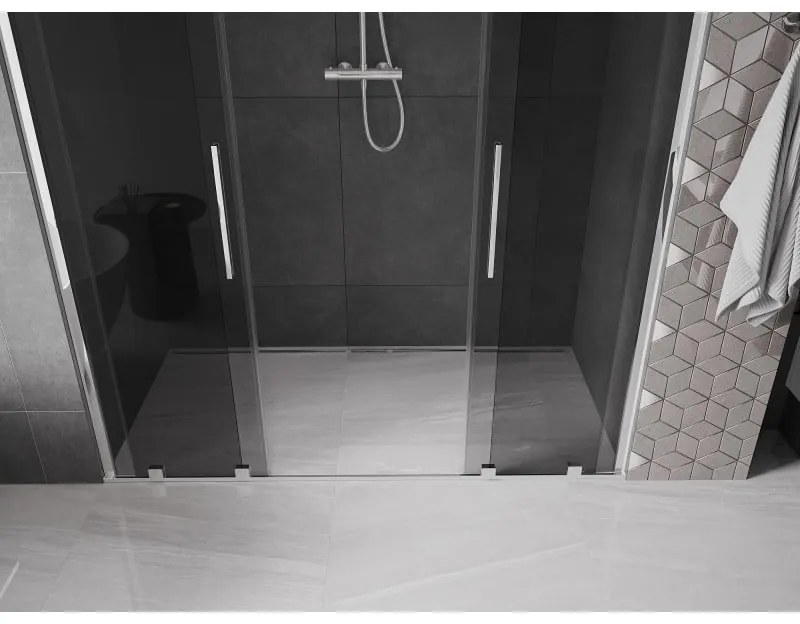 Mexen Velar Duo, tolózuhanyajtó 200 cm-re nyitható, 8 mm-es szürke üveg, króm, 871-200-000-42-01
