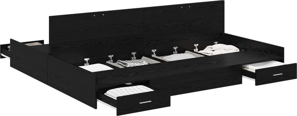 vidaXL Ágykeret tárolóval fiókkal Fekete tölgy 200 x 200 cm Faanyag