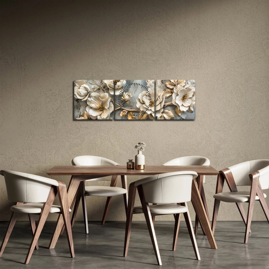 Kép - Márvány háttér virágokkal (órával) (90x30 cm)